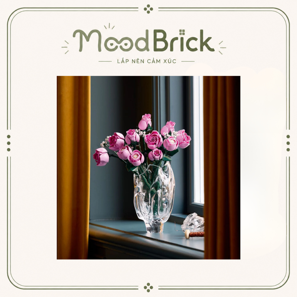Đồ chơi lắp ráp Bó hoa Hồng Pink nghệ thuật - Xếp hình trang trí thông minh MooBrick