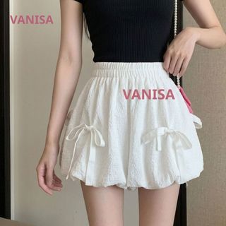 Quần đùi bí phồng phối nơ lưng cao trắng đen hàn quốc VANISA Q4