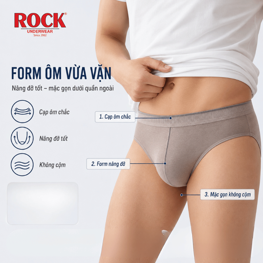 Quần Lót Nam ROCK QA437 Mạnh Mẽ Cá Tính, Quần Sịp Nam Chất Liệu Cotton Co Giãn Ôm Sát Thấm Hút tốt