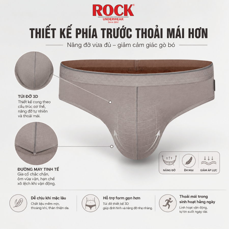 Quần Lót Nam ROCK QA437 Mạnh Mẽ Cá Tính, Quần Sịp Nam Chất Liệu Cotton Co Giãn Ôm Sát Thấm Hút tốt