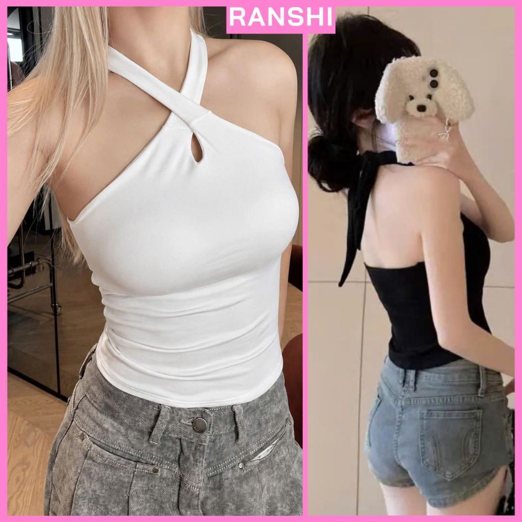 (CÓ MÚT) Áo Cổ Yếm Hở Vai RANSHI Vải Cotton Mịn Mát Co Giãn Ôm Body Năng Động Quyến Rũ - RA370