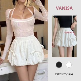 Quần bí ngô nữ phồng phối nơ lưng chun xinh trắng đen VANISA Q4