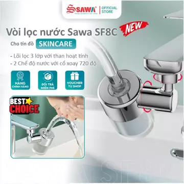 [CAO CẤP] Thiết bị lọc nước Sawa SF8C - Vòi lọc nước với cổ xoay 720 độ + lõi lọc 3 giai đoạn với than hoạt tính+bông PP