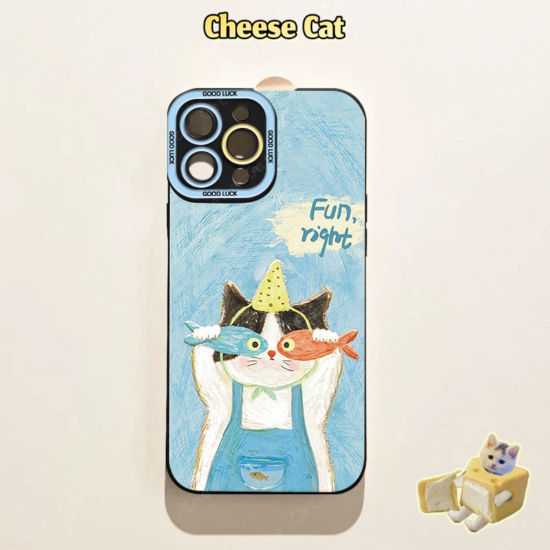 Mèo con và cá đầy màu sắc Ốp điện thoại cặp đôi cho iPhone 16 Pro Max 17 Air 14 13 15 Plus 11 12 Xs Max XR 7 Plus 8 SE