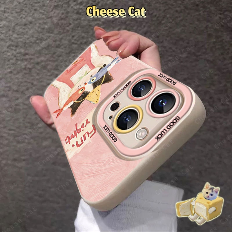 Mèo con và cá đầy màu sắc Ốp điện thoại cặp đôi cho iPhone 16 Pro Max 17 Air 14 13 15 Plus 11 12 Xs Max XR 7 Plus 8 SE