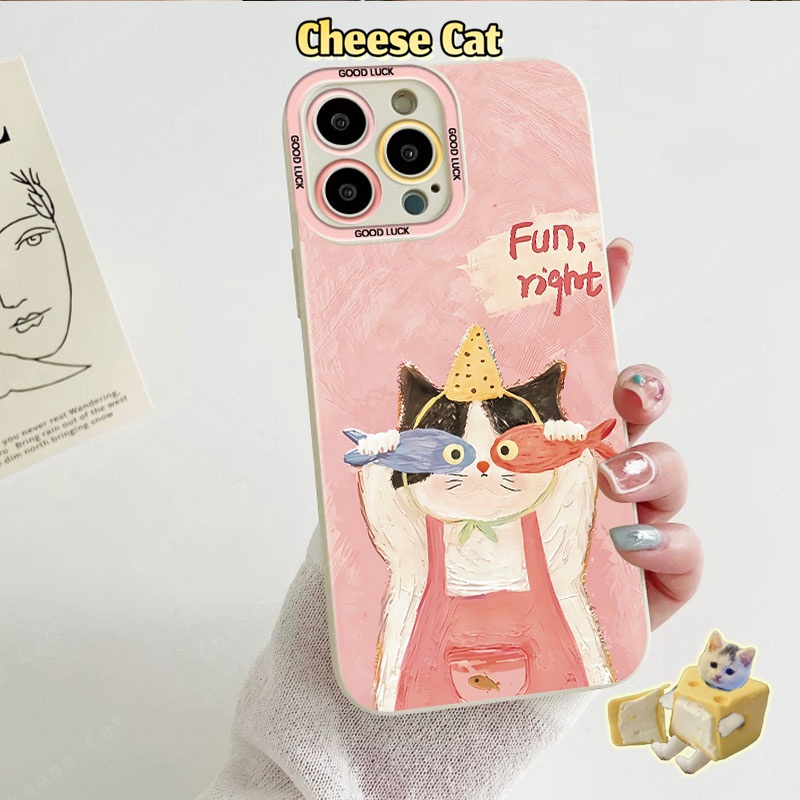 Mèo con và cá đầy màu sắc Ốp điện thoại cặp đôi cho iPhone 16 Pro Max 17 Air 14 13 15 Plus 11 12 Xs Max XR 7 Plus 8 SE