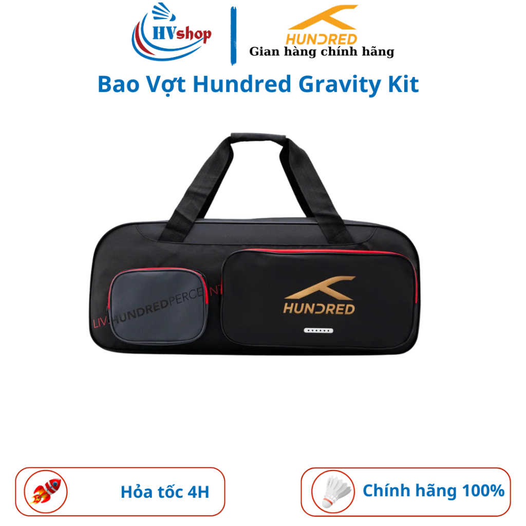 Bao vợt cầu lông Hundređ Gravity Kit chính hãng, dùng 4 màu nổi bật, ngăn đựng đồ đa năng - HVShop