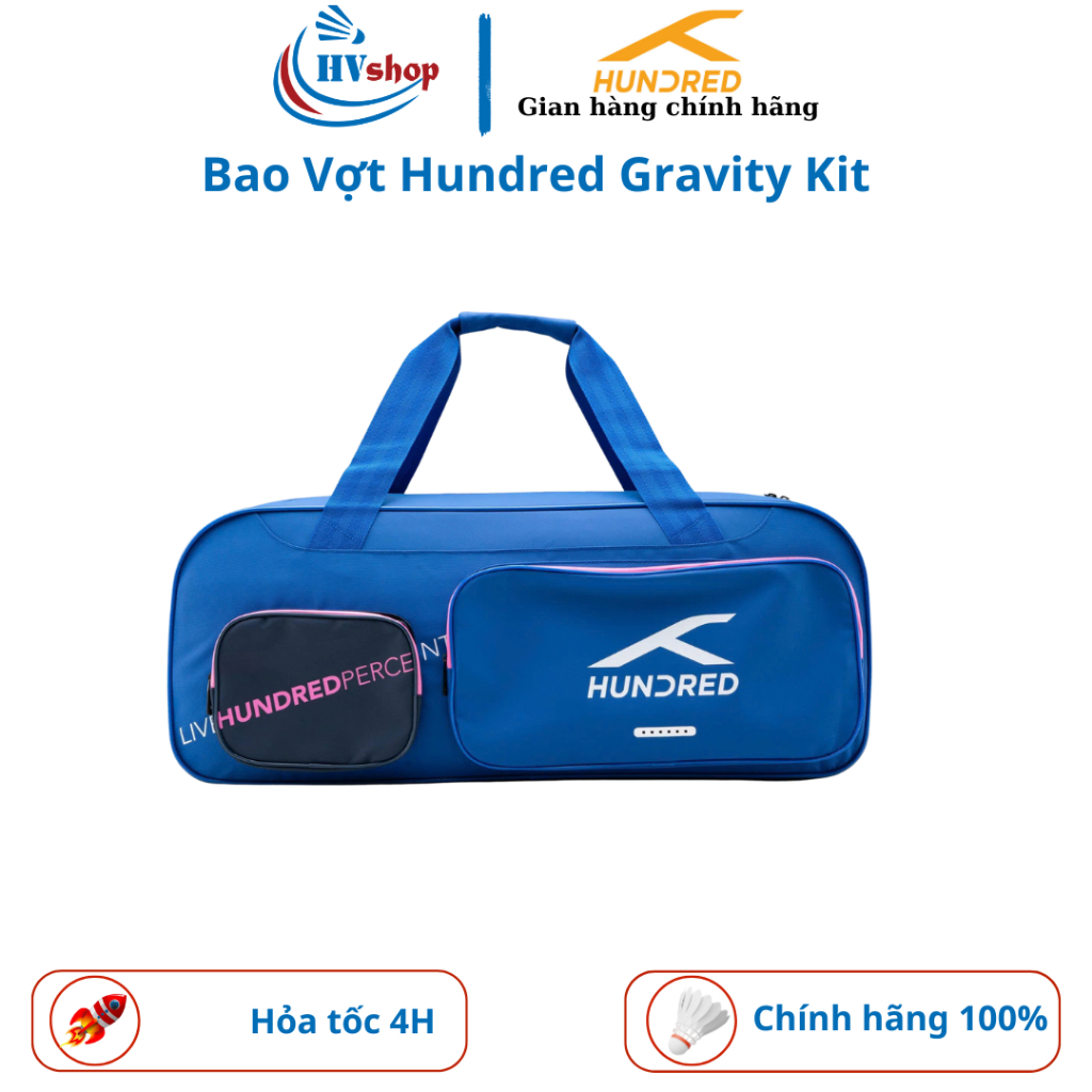Bao vợt cầu lông Hundređ Gravity Kit chính hãng, dùng 4 màu nổi bật, ngăn đựng đồ đa năng - HVShop