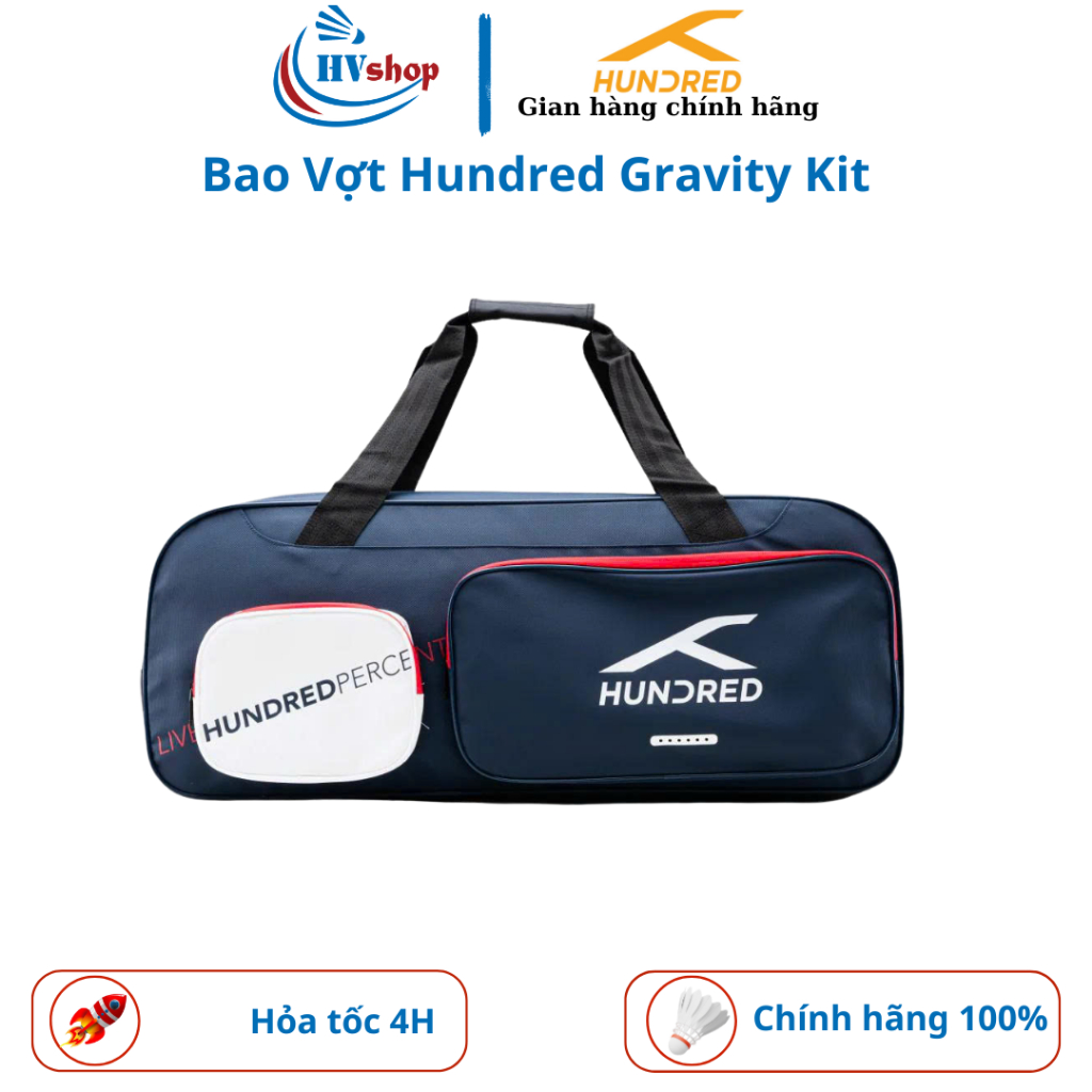 Bao vợt cầu lông Hundređ Gravity Kit chính hãng, dùng 4 màu nổi bật, ngăn đựng đồ đa năng - HVShop