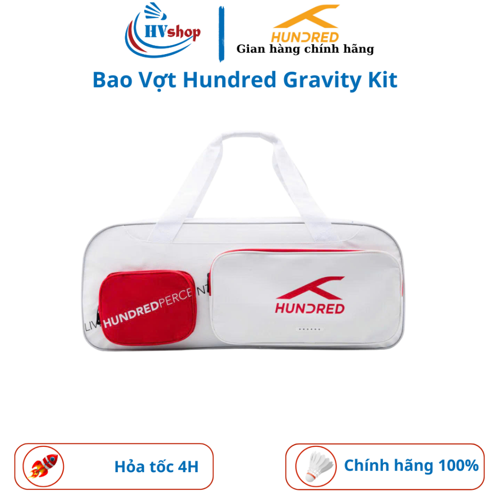 Bao vợt cầu lông Hundređ Gravity Kit chính hãng, dùng 4 màu nổi bật, ngăn đựng đồ đa năng - HVShop