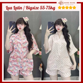 Đồ ngủ nữ bigsize 55-75kg, pijama đùi ngắn tay dơi cổ v chữ y lụa latin mịn mát 75CC01, đồ bộ nữ đồ mặc nhà sang chảnh