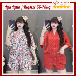 Đồ ngủ nữ bigsize 55-75kg, pijama đùi ngắn tay dơi cổ v chữ y lụa latin mịn mát 75CC01, đồ bộ nữ đồ mặc nhà sang chảnh