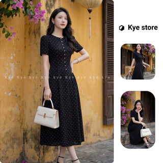 Mẫu thiết kế Melie chấm bi màu đen dáng dài thanh lịch