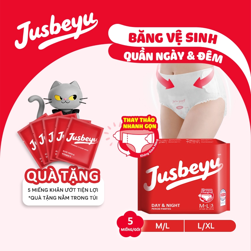 Băng Vệ Sinh Quần Jusbeyu Ngày Và Đêm Size M/L - L/XL Gói 5 Miếng – Chống Tràn, Thấm Hút Nhanh, Tiện Lợi
