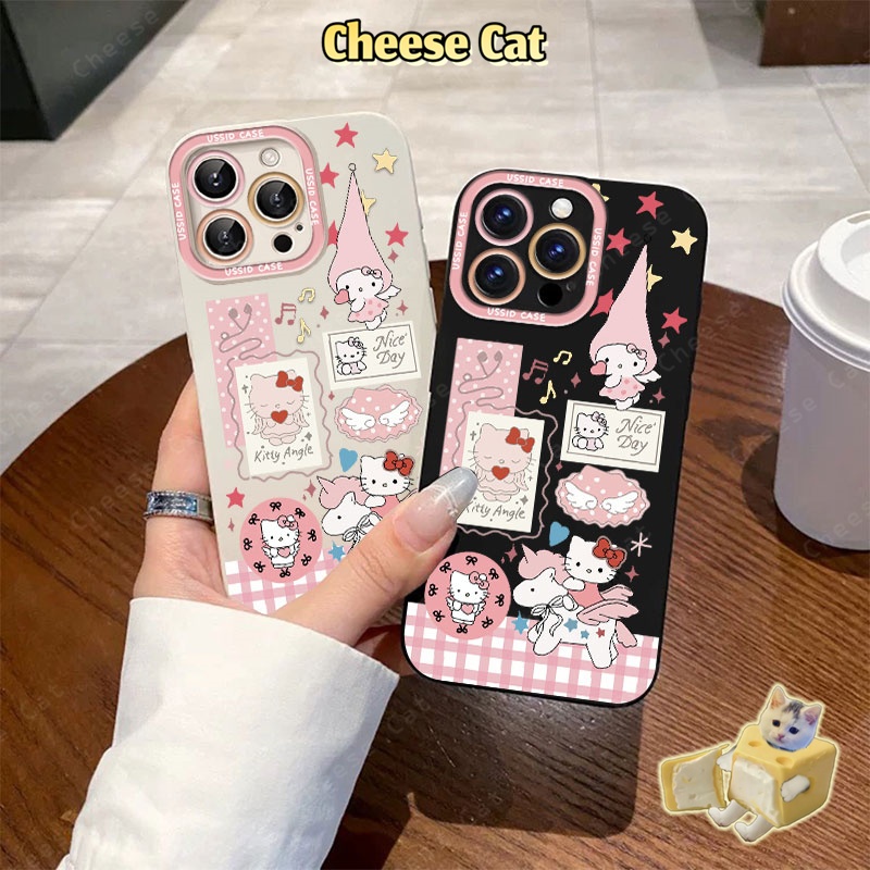 Ốp điện thoại iPhone có dây buộc và ngôi sao màu hồng Kitty cho iPhone 14 13 16 Pro Max 15 Plus 11 12 17 Air Xs XR 7Plus