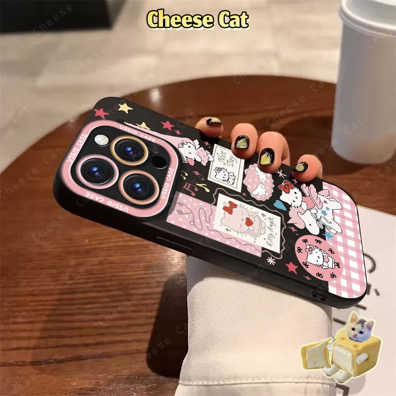 Ốp điện thoại iPhone có dây buộc và ngôi sao màu hồng Kitty cho iPhone 14 13 16 Pro Max 15 Plus 11 12 17 Air Xs XR 7Plus