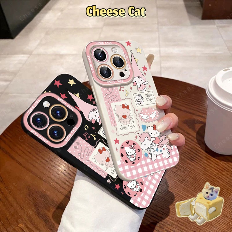Ốp điện thoại iPhone có dây buộc và ngôi sao màu hồng Kitty cho iPhone 14 13 16 Pro Max 15 Plus 11 12 17 Air Xs XR 7Plus