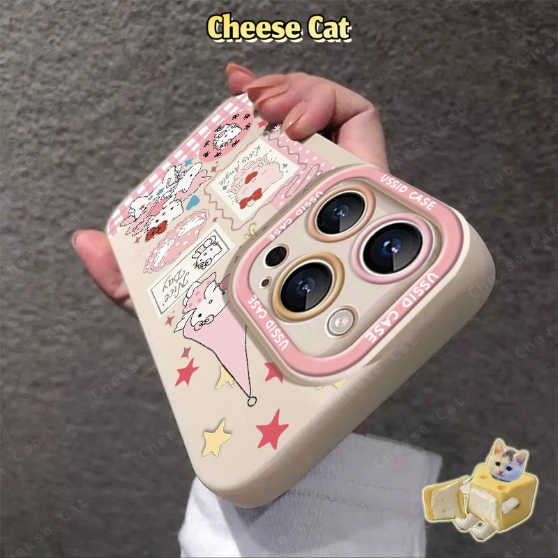 Ốp điện thoại iPhone có dây buộc và ngôi sao màu hồng Kitty cho iPhone 14 13 16 Pro Max 15 Plus 11 12 17 Air Xs XR 7Plus