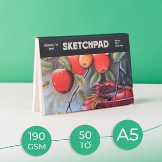 SketchPad 50 Tờ Giấy Vẽ Vân Mịn GLOBAL ART Size A5/A4 Giấy Vẽ 190gsm Dùng Vẽ Phác Thảo, Màu Chì, Acrylic G007/8