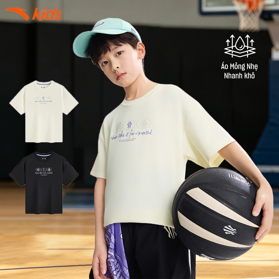 Anta Kids Áo Thun Thể Thao Bé Trai Bóng Rổ Đi Học Đi Chơi Thoáng Mát Nhanh Khô 3526B1118
