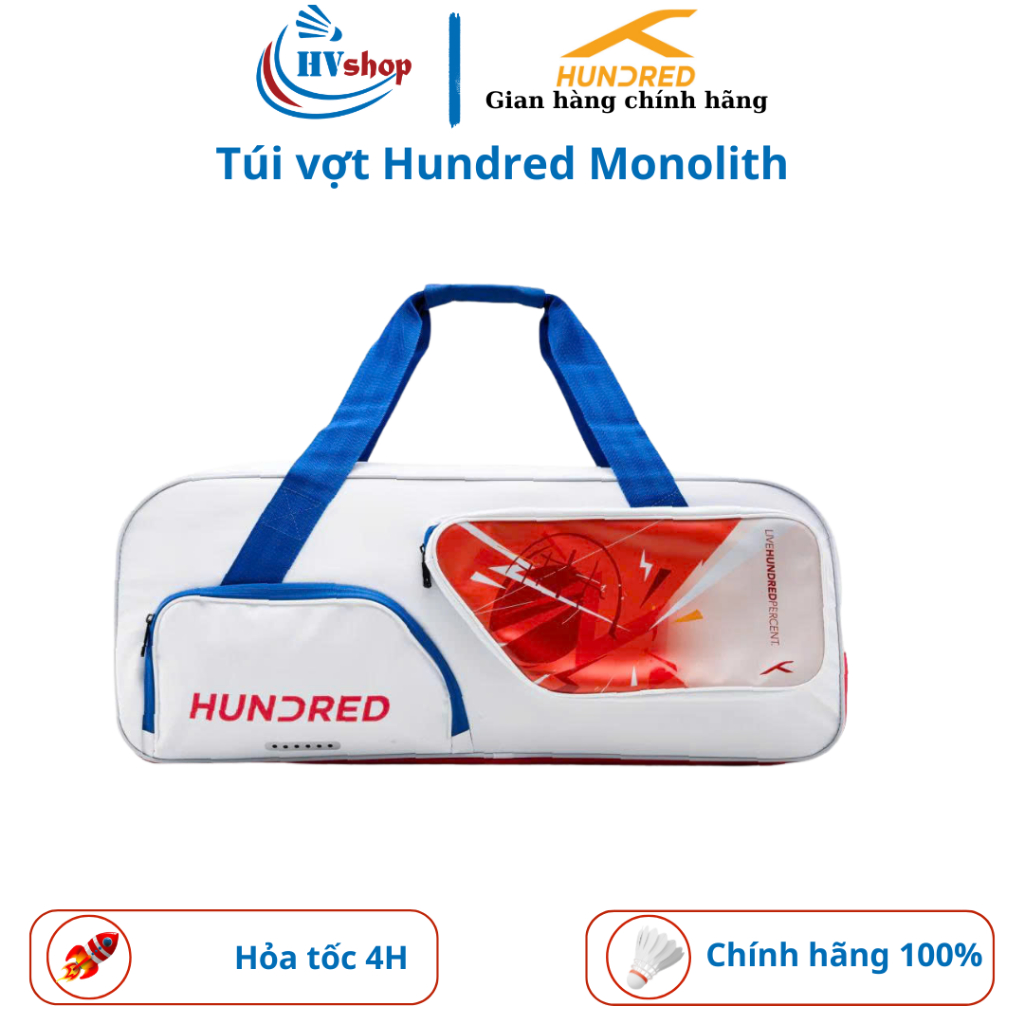 Bao vợt cầu lông Hundred Monolith chính hãng, thiết kế màu sắc nổi bật, ngăn đựng chống sốc - HVShop