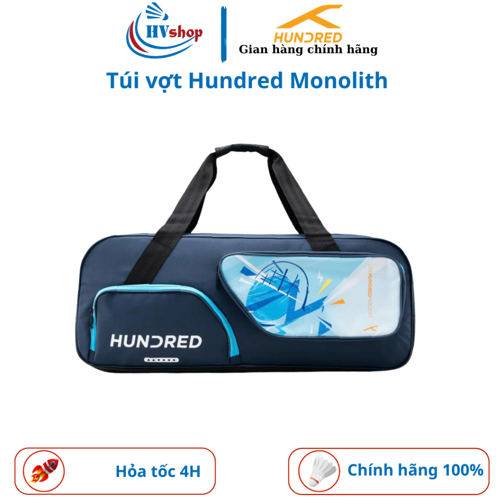 Bao vợt cầu lông Hundred Monolith chính hãng, thiết kế màu sắc nổi bật, ngăn đựng chống sốc - HVShop