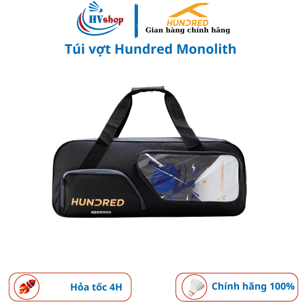 Bao vợt cầu lông Hundred Monolith chính hãng, thiết kế màu sắc nổi bật, ngăn đựng chống sốc - HVShop