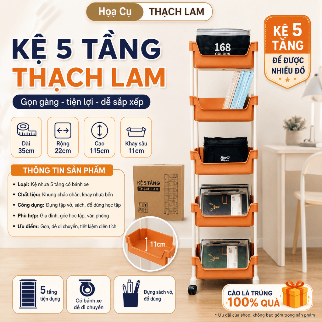 Hỏa tốc Kệ 5 Tầng Thạch Lam Kệ Nhựa Đa Năng Khay Sâu 11cm Kệ Đựng Sách Vở Kệ Lắp Siêu Chắc Tiện Dụng