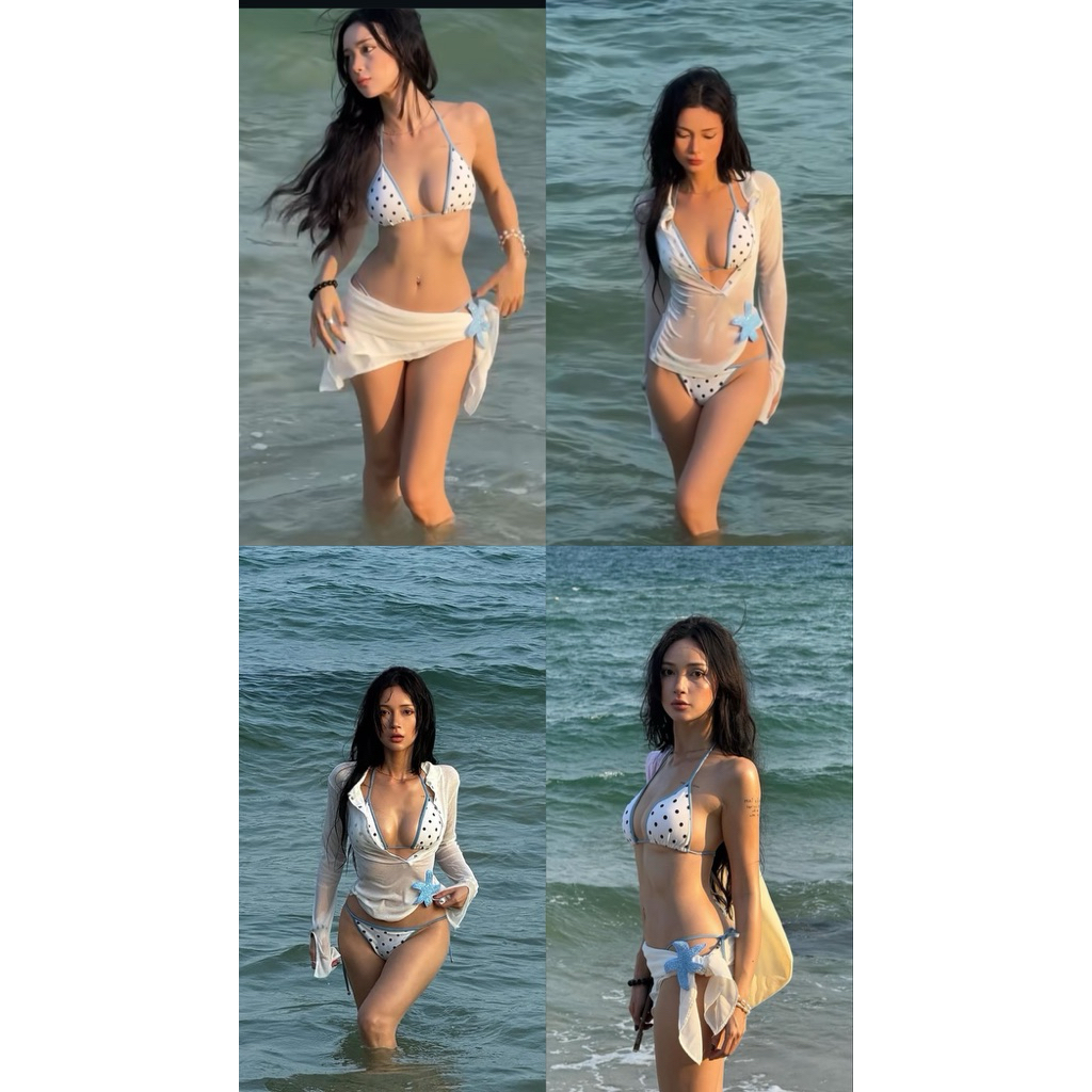 AERE Poka Dot Bikini set đồ bơi hai mảnh chấm bi