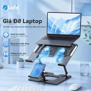 Giá đỡ laptop có quạt tản nhiệt Lofit giá đỡ máy tính - Để được điện thoại và sách, gấp gọn, chỉnh độ cao, chạy êm