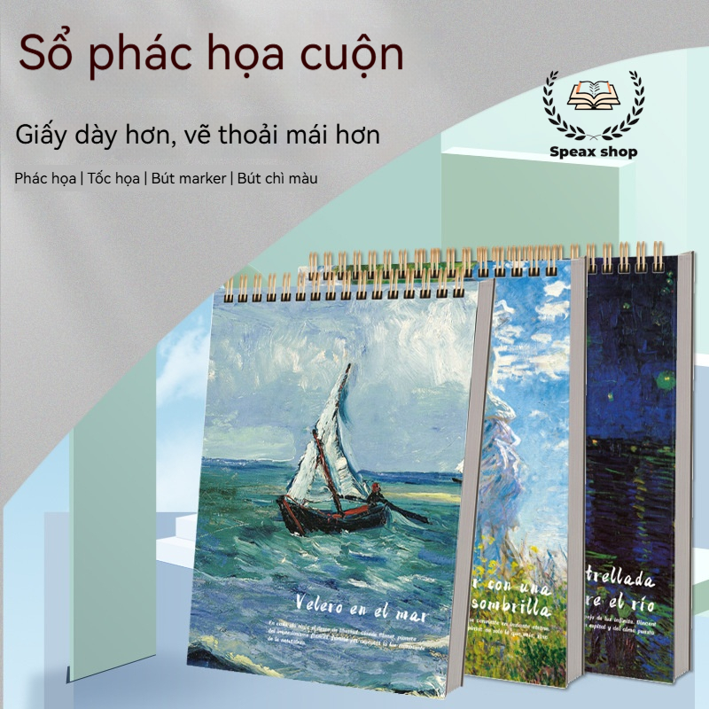 Sổ vẽ Sketchbook lò xo 160gsm A4/B5/A3 – 40 tờ xé rời, giấy dày cao cấp marker & màu nước, không lem