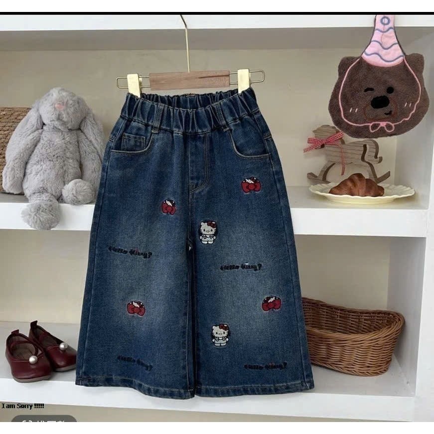 Quần jeans (dài ống xuông)thêu cho bé gái,(vải Denim),giành cho bé từ 10 đến 35 kg (giành cho độ tuổi 1 đến 14 tuổi )