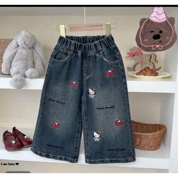 Quần jeans (dài ống xuông)thêu cho bé gái,(vải Denim),giành cho bé từ 10 đến 35 kg (giành cho độ tuổi 1 đến 14 tuổi )