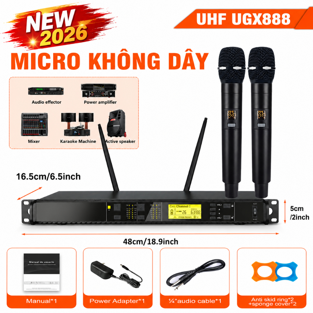 Micro Không Dây UGX888 | Hát Karaoke Cực Hay, Không Hú, Âm Thanh Sạch, Giá Tốt