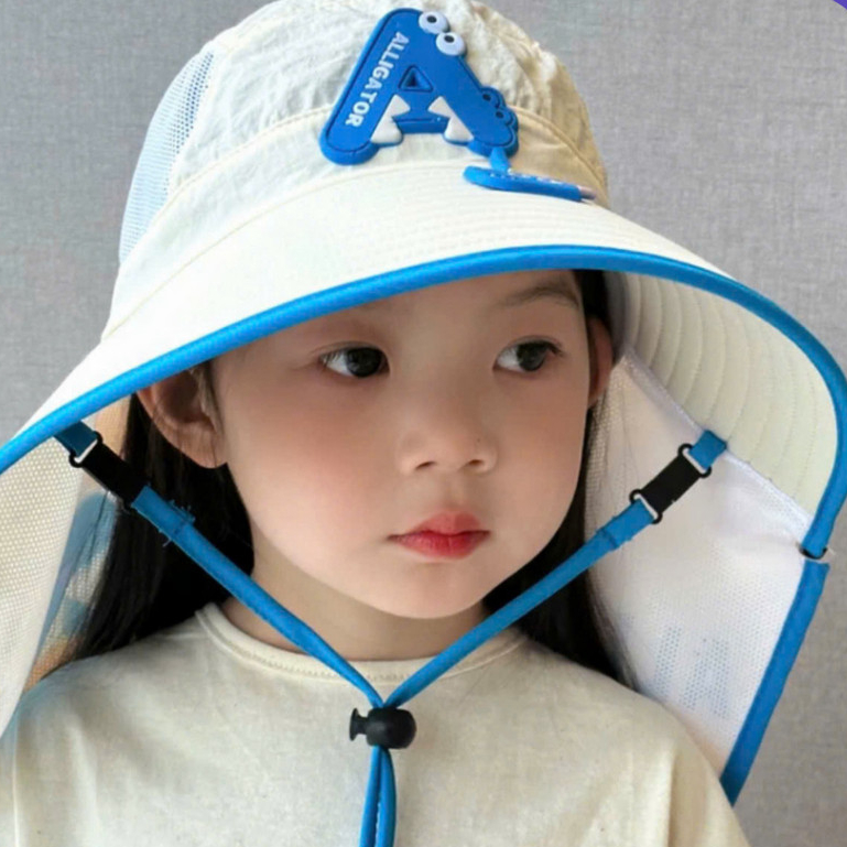 Mũ Còi, Mũ Chống Nắng Rộng Vành Chùm Vai Cho Các Bé a su