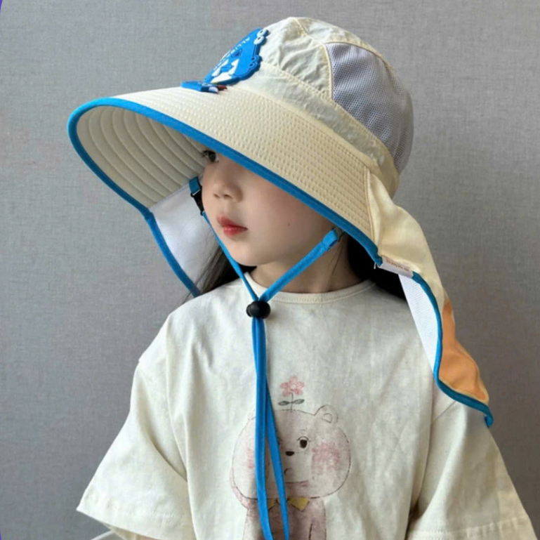 Mũ Còi, Mũ Chống Nắng Rộng Vành Chùm Vai Cho Các Bé a su