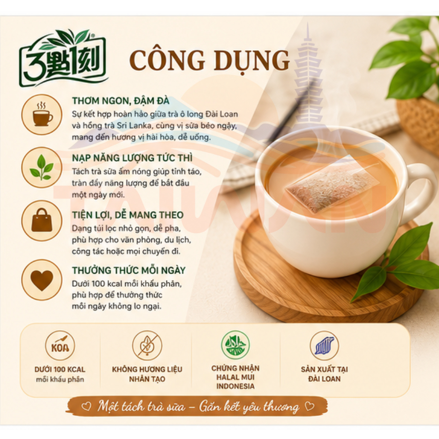[Date mới] Trà sữa túi lọc 3:15pm Đài Loan 15 gói/túi
