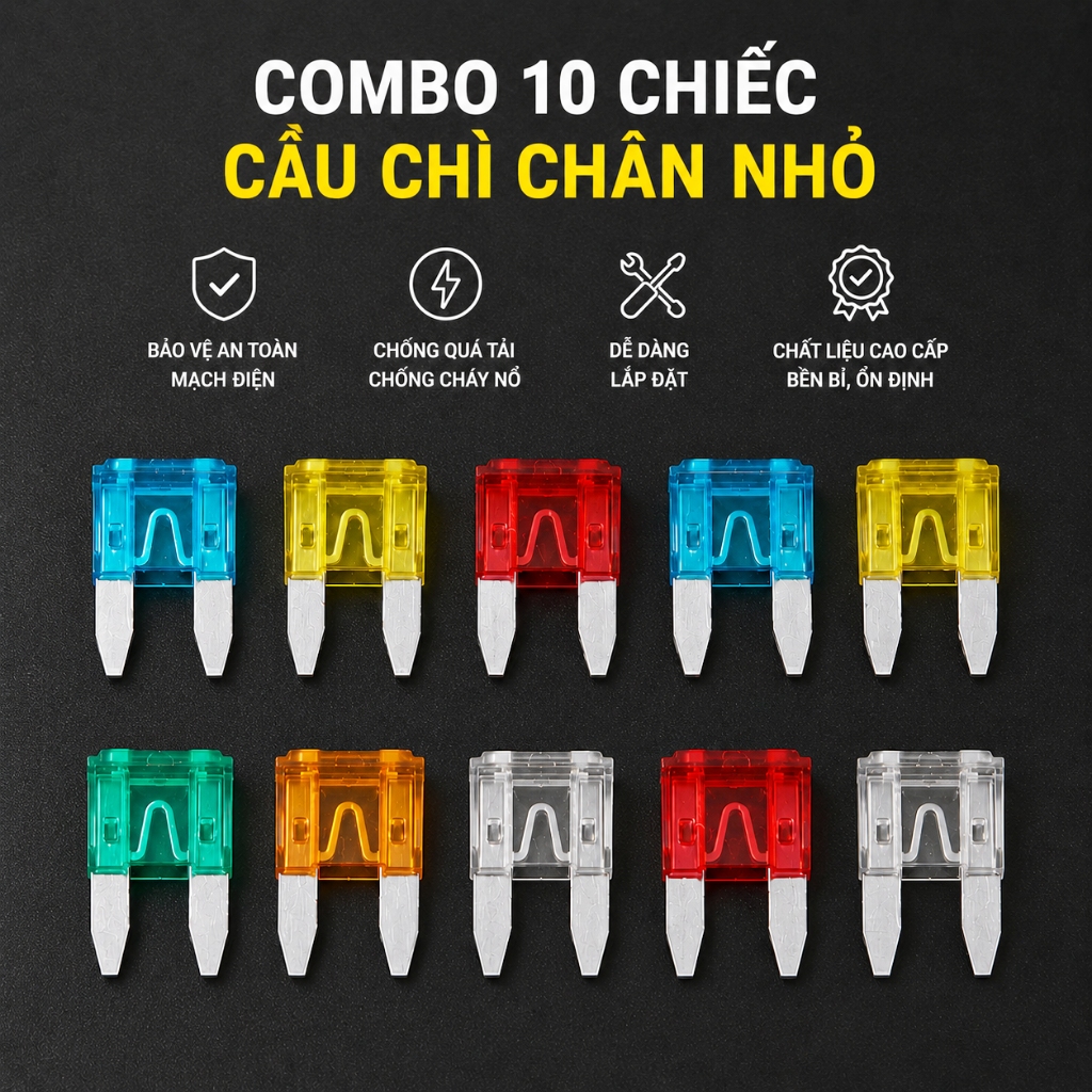 combo 10 chiếc cầu chì xe hơi ô tô chân nhỏ