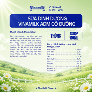 Sữa Dinh Dưỡng Vinamilk ADM Có Đường (110ml / 180ml) - Thùng 48 Hộp