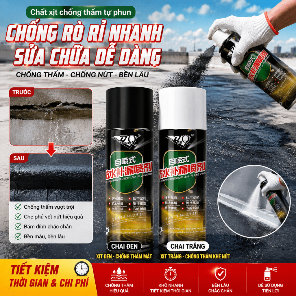 Chất Xịt Chống Thấm Bịt Lỗ, Chống Rò Rỉ, Sửa Chữa Mái Nhà, Tường, Nhà Vệ Sinh【MUA 2 GIẢM 40%】