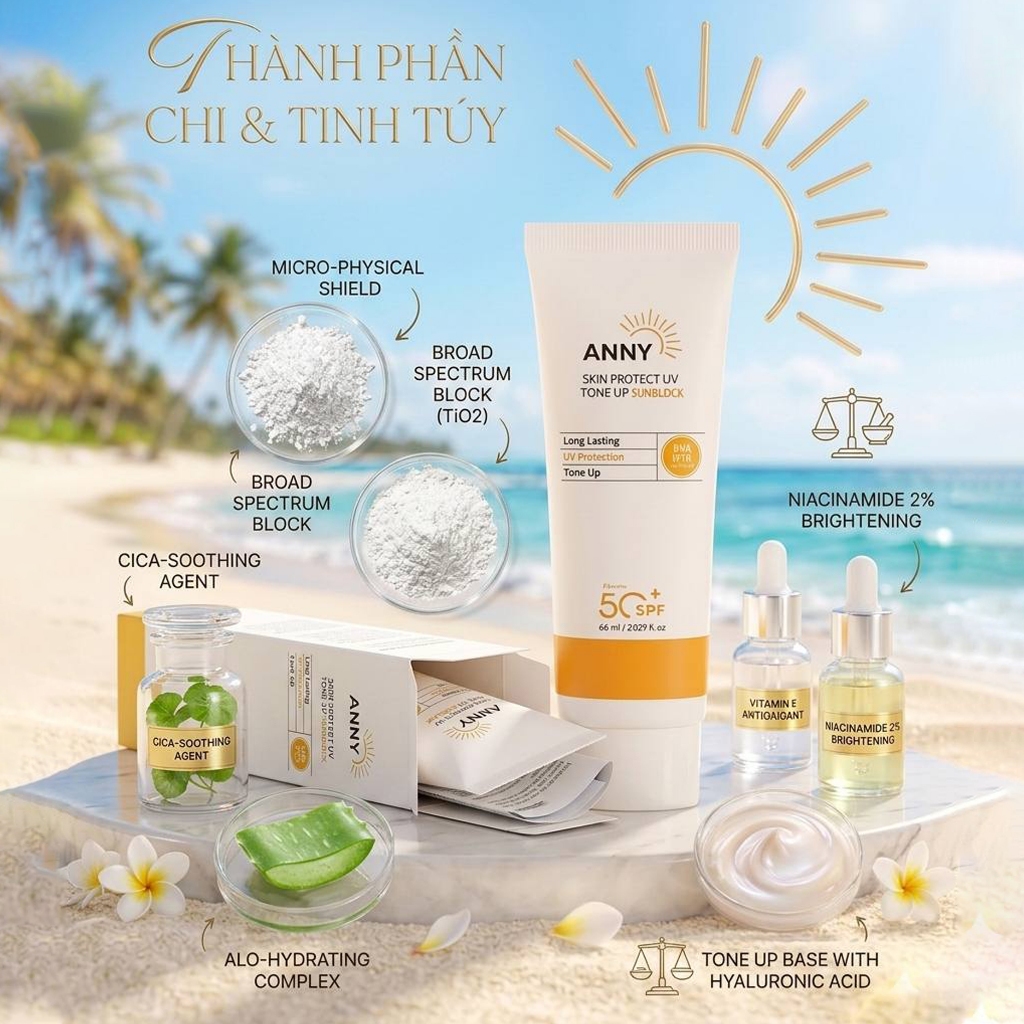 Combo 2 Kem Chống Nắng ANNY Chính Hãng Nâng Tone Trắng Hồng, Mờ Thâm Nám Giữ Tone Suốt 8 Giờ (60ml)