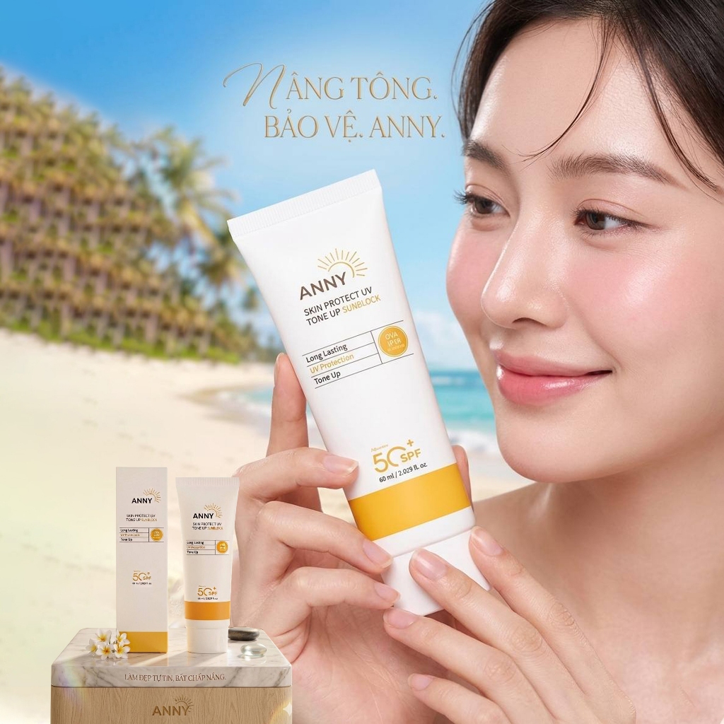 Combo 2 Kem Chống Nắng ANNY Chính Hãng Nâng Tone Trắng Hồng, Mờ Thâm Nám Giữ Tone Suốt 8 Giờ (60ml)