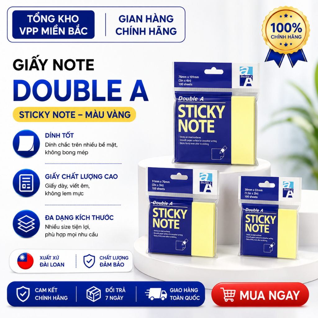 Giấy Note Double A [Sticky Note] Màu Vàng Đủ size, xuất xứ Đài Loan ...