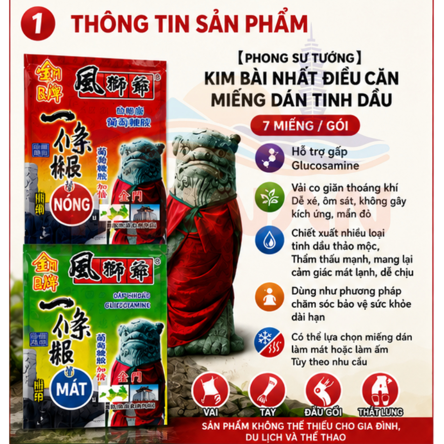 Miếng dán tinh dầu giảm nhức mỏi Feng Shi Ye - Kim Môn Đài Loan 7 Miếng / Túi
