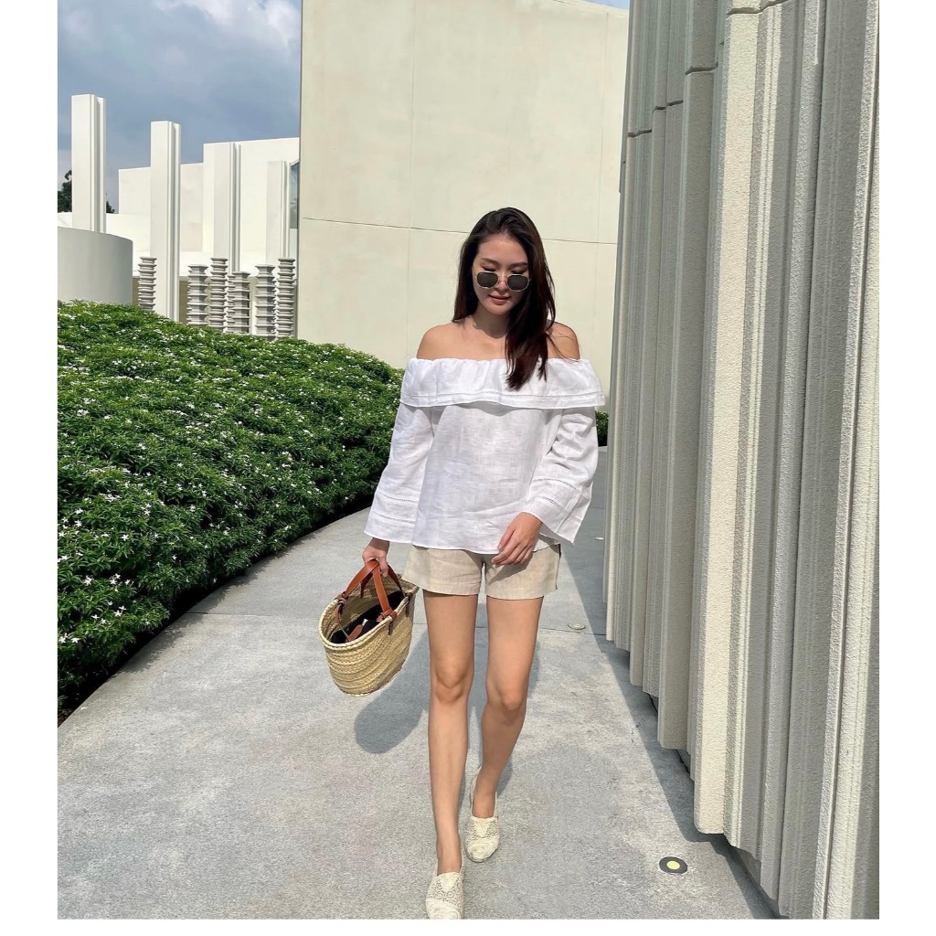 𝗧𝗵𝗼 𝗟𝗶𝗻𝗲𝗻  - Áo Linen trễ vai tay dài