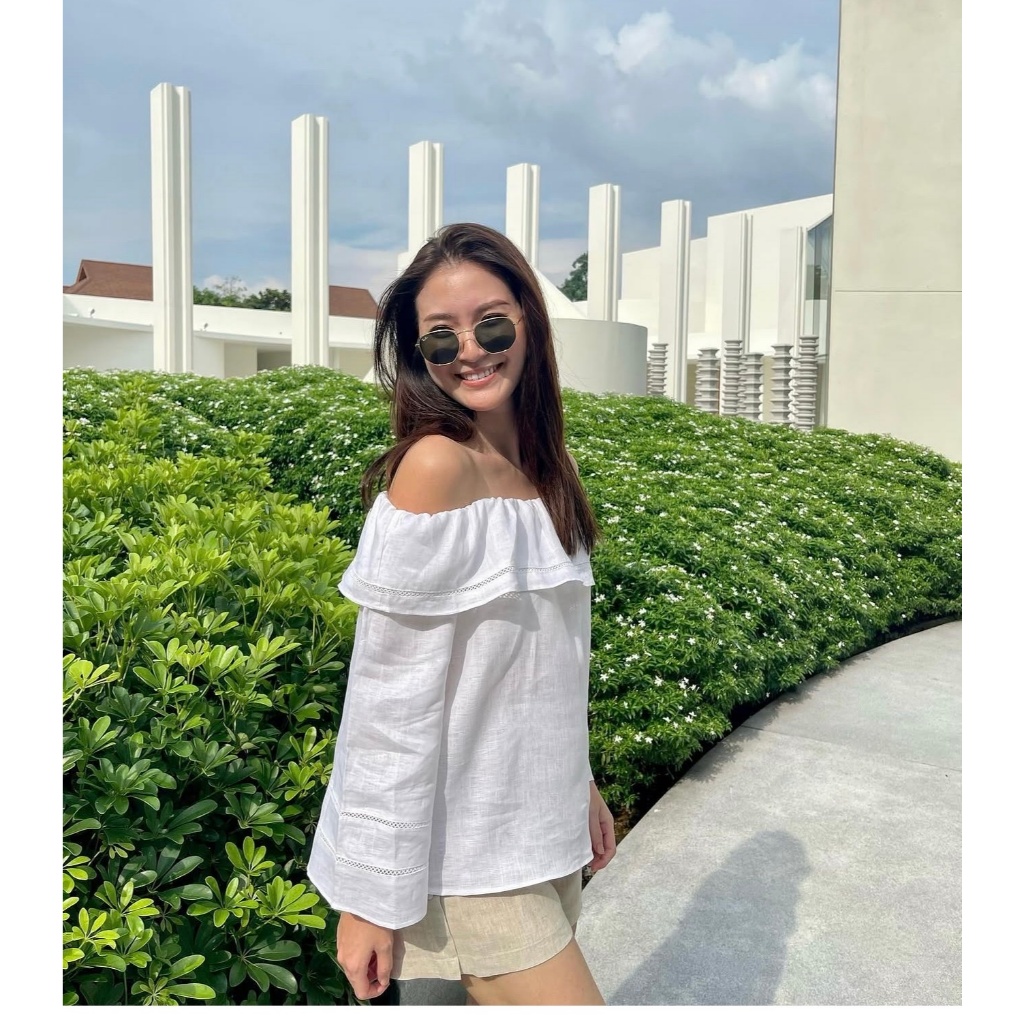𝗧𝗵𝗼 𝗟𝗶𝗻𝗲𝗻  - Áo Linen trễ vai tay dài
