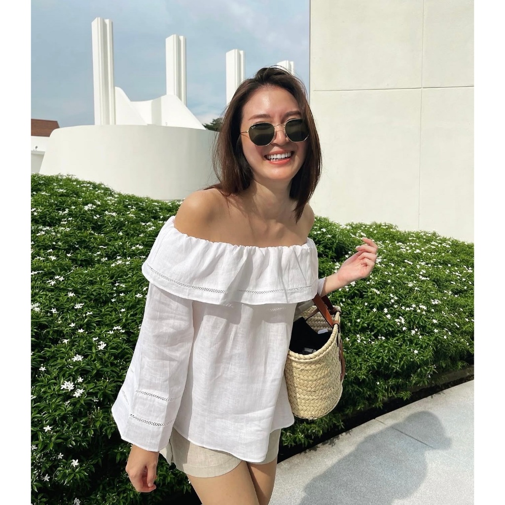 𝗧𝗵𝗼 𝗟𝗶𝗻𝗲𝗻  - Áo Linen trễ vai tay dài
