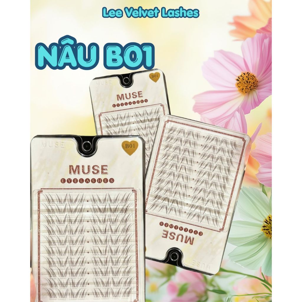 LeeVelvetLashes mi muse nâu B01, mi giả cao cấp nâu tây,Sợi mi mảnh, mềm – tạo hiệu ứng như mi thật