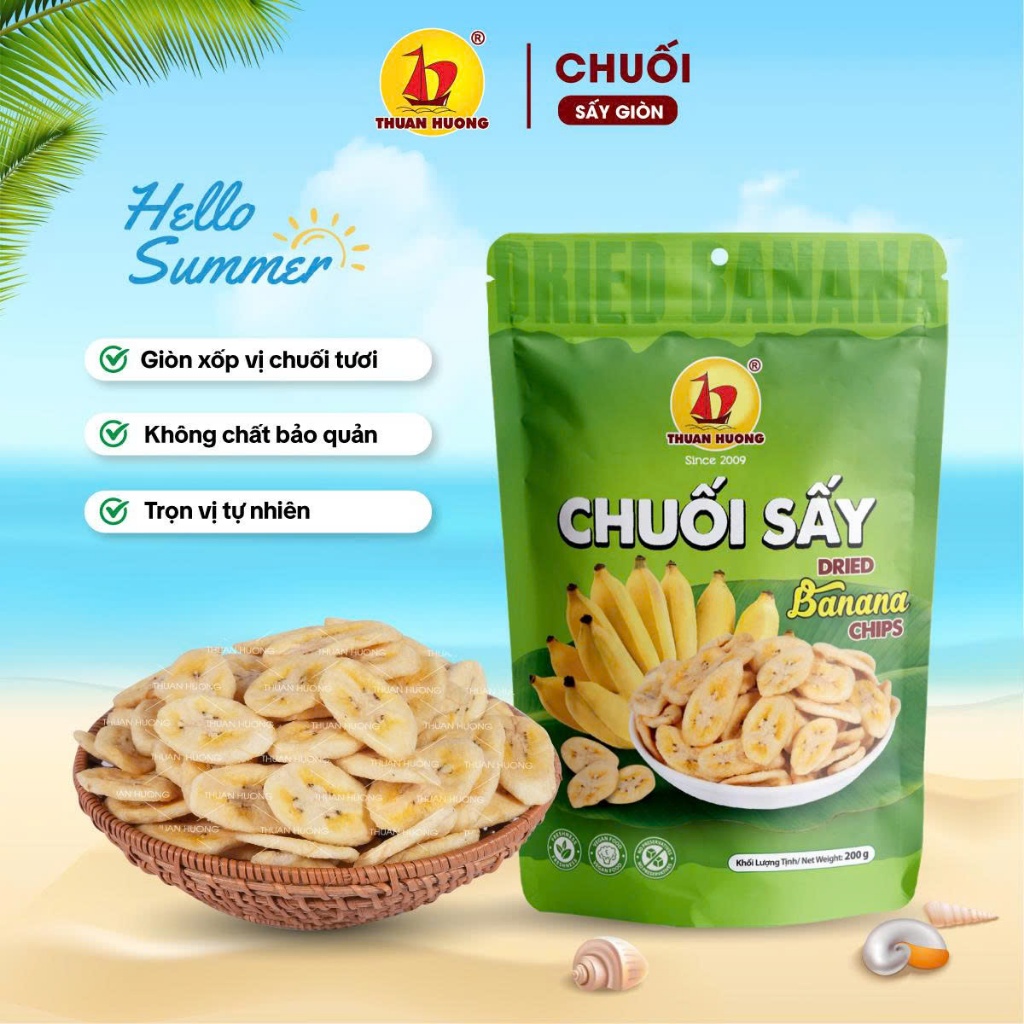 Chuối Sấy Giòn Thuận Hương 200g, 150g - Ăn vặt Trái cây sấy - Chuẩn hàng xuất khẩu