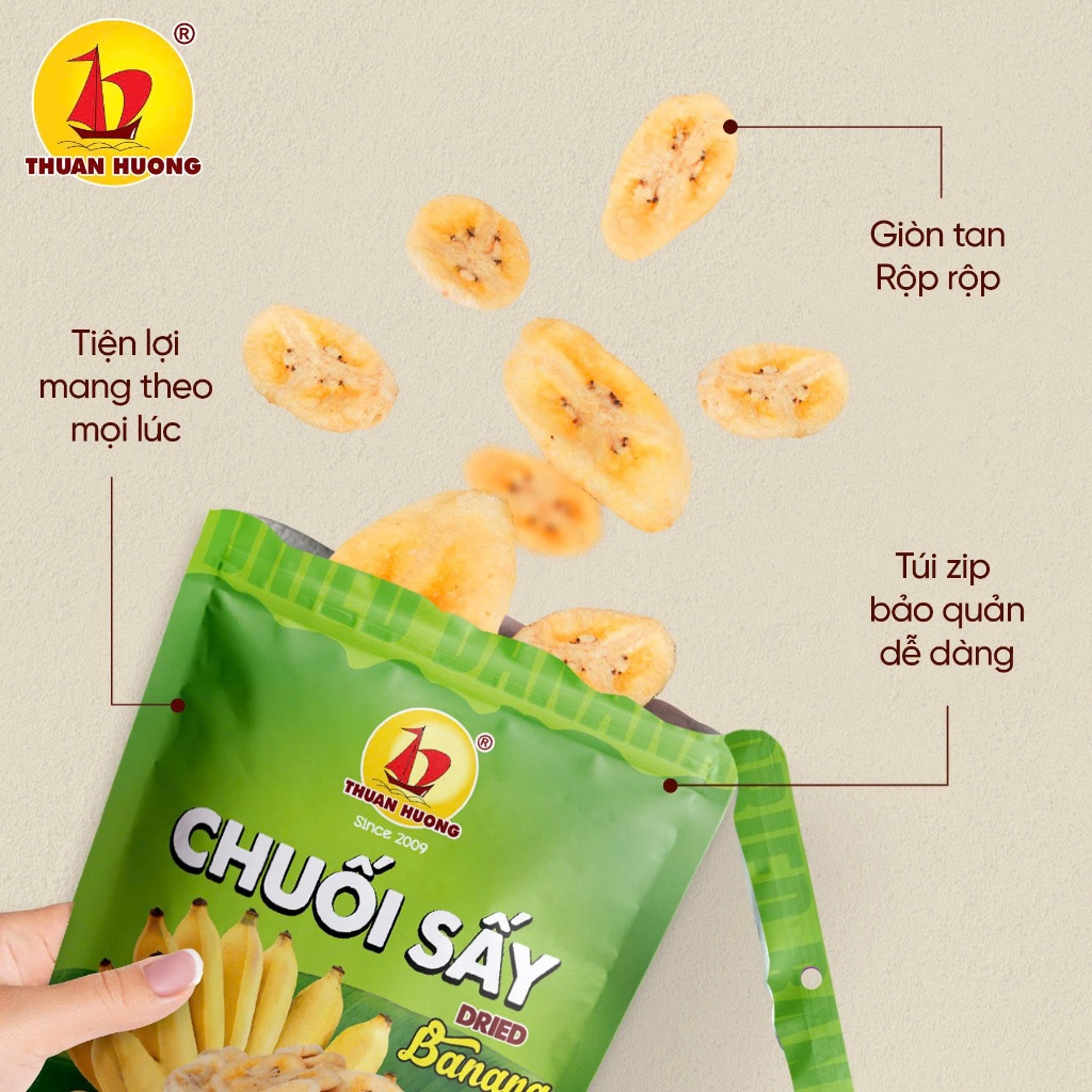 Chuối Sấy Giòn Thuận Hương 200g, 150g - Ăn vặt Trái cây sấy - Chuẩn hàng xuất khẩu